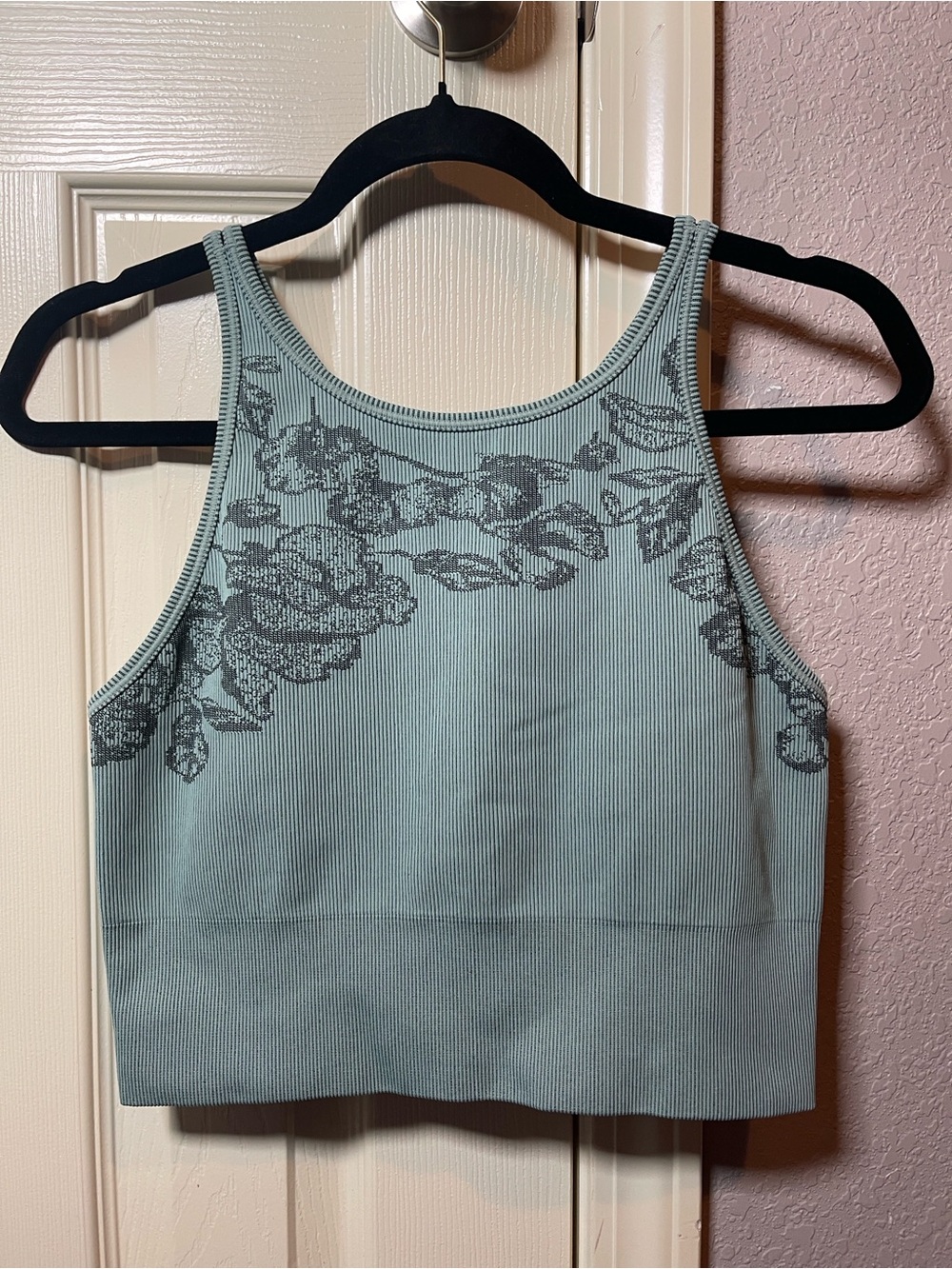 Athleta Sage Green Floral Jacquard Seamless Crop Sports Bra
